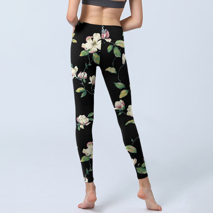 Buddha Stones Magnolien-Blumenmuster-Druck-Gym-Leggings für Damen, Yoga-Hose - image 6