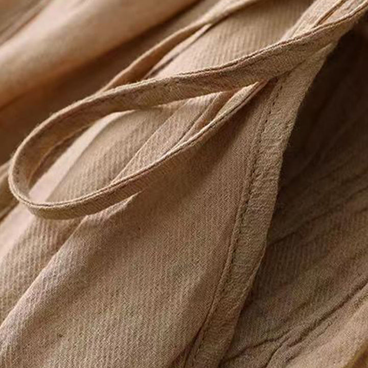 Buddha Stones Lässiges, schlichtes, handgefertigtes Midikleid mit Kordelzug in der Taille, ärmelloses Kleid aus Acryl mit Taschen - image 5