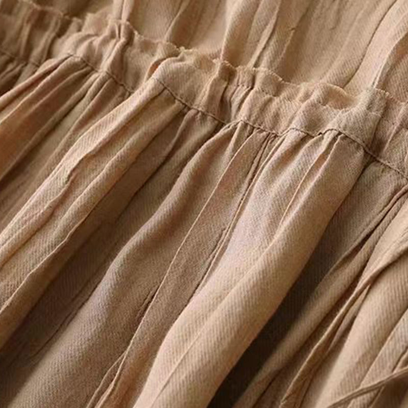 Buddha Stones Lässiges, schlichtes, handgefertigtes Midikleid mit Kordelzug in der Taille, ärmelloses Kleid aus Acryl mit Taschen