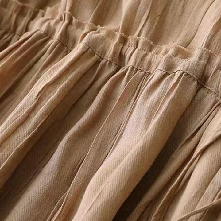Buddha Stones Lässiges, schlichtes, handgefertigtes Midikleid mit Kordelzug in der Taille, ärmelloses Kleid aus Acryl mit Taschen
