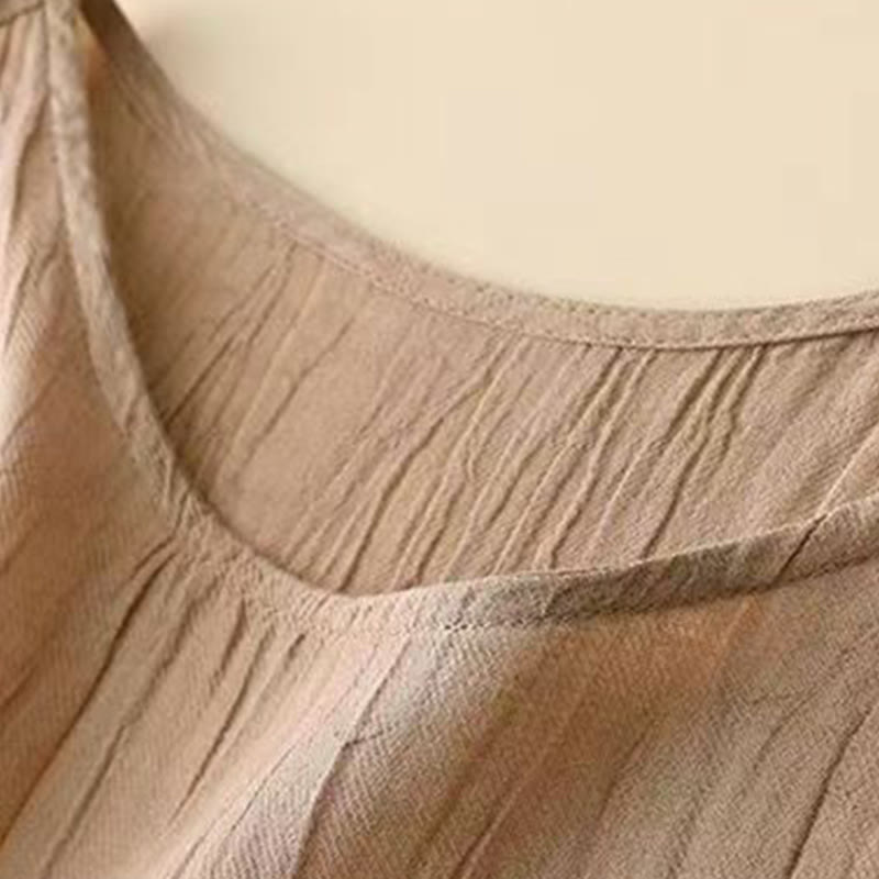 Buddha Stones Lässiges, schlichtes, handgefertigtes Midikleid mit Kordelzug in der Taille, ärmelloses Kleid aus Acryl mit Taschen