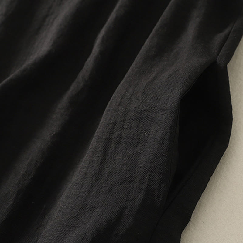 Buddha Stones Lässiges, farblich abgestimmtes, handgefertigtes Midikleid mit Knopfdesign aus Polyester, ärmelloses Kleid mit Taschen - image 3