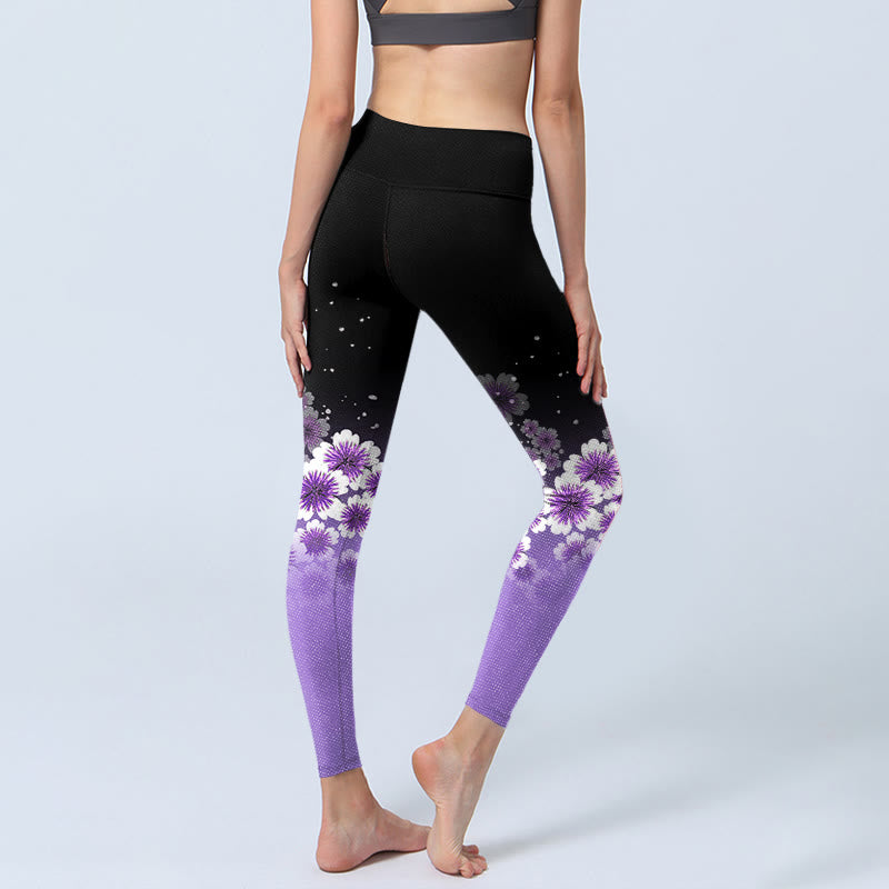 Buddha Stones Weiß Lila Kirschblüten Muster Druck Gym Leggings Damen Yoga Hose - image 3