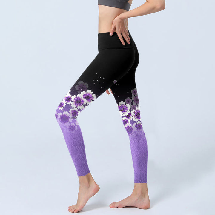 Buddha Stones Weiß Lila Kirschblüten Muster Druck Gym Leggings Damen Yoga Hose - image 3