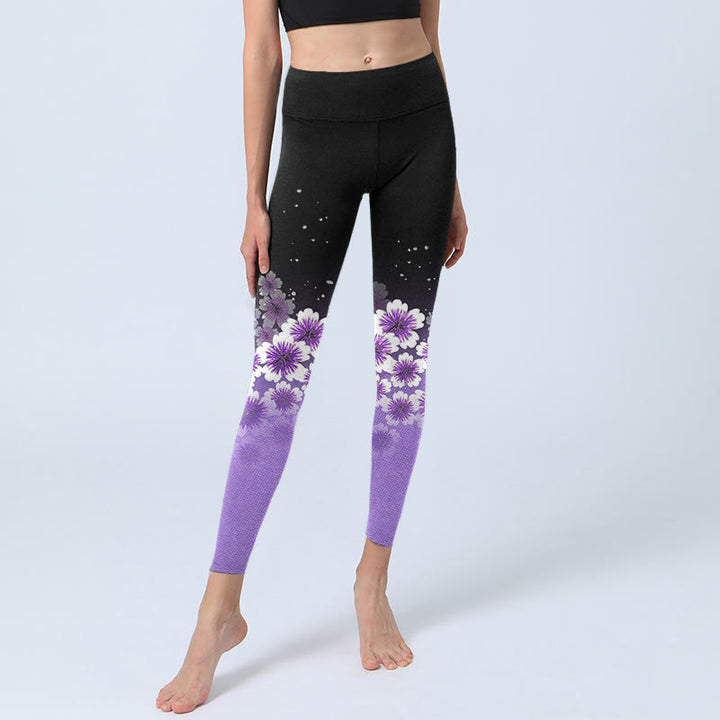 Buddha Stones Weiß Lila Kirschblüten Muster Druck Gym Leggings Damen Yoga Hose - image 6
