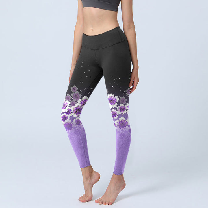 Buddha Stones Weiß Lila Kirschblüten Muster Druck Gym Leggings Damen Yoga Hose - Schwarz - US18, UK/AU22, EU50 (4XL) - image 0