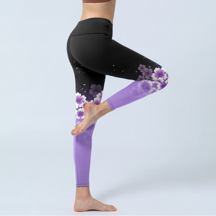 Buddha Stones Weiß Lila Kirschblüten Muster Druck Gym Leggings Damen Yoga Hose - image 5
