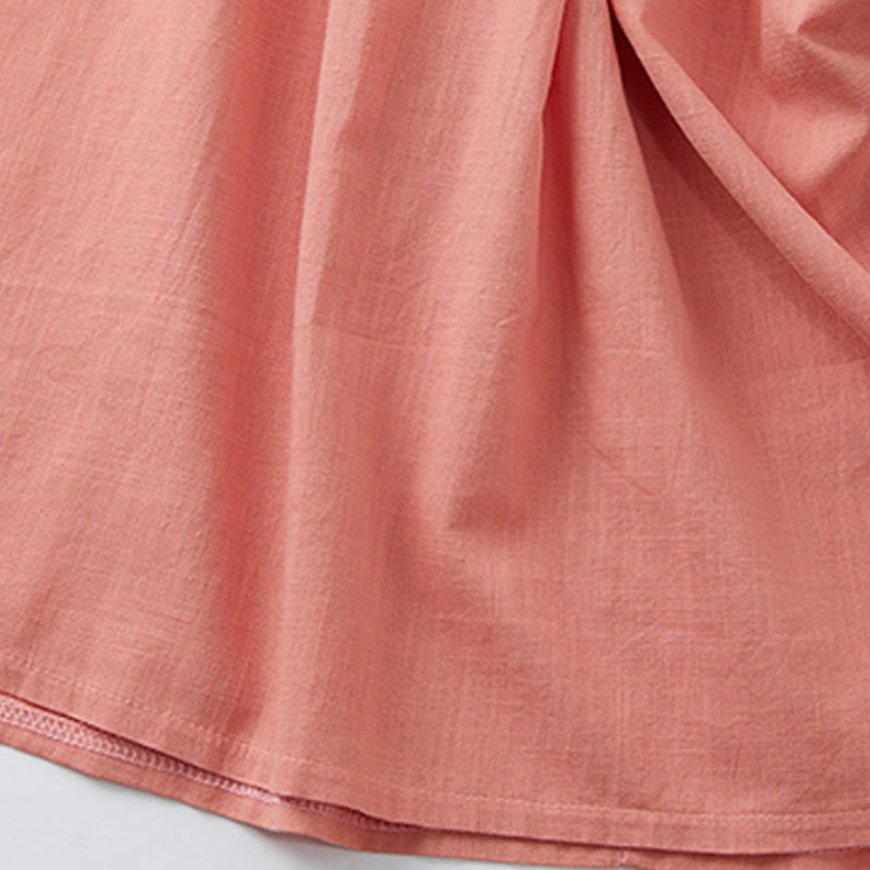 Buddha Stones Sommer Casual Stitching Color Schnürdesign V-Ausschnitt Kurzarm Midikleid - image 7