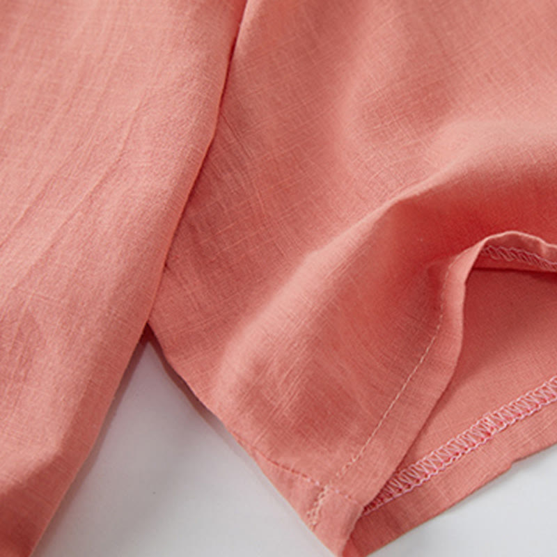 Buddha Stones Sommer Casual Stitching Color Schnürdesign V-Ausschnitt Kurzarm Midikleid - image 6