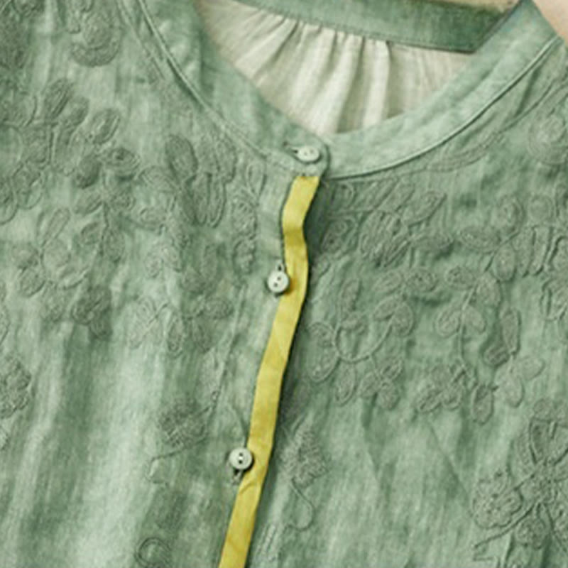 Buddha Stones Sommer-Midikleid aus Acryl mit Stickerei und Stehkragen, Dreiviertelärmeln - image 1