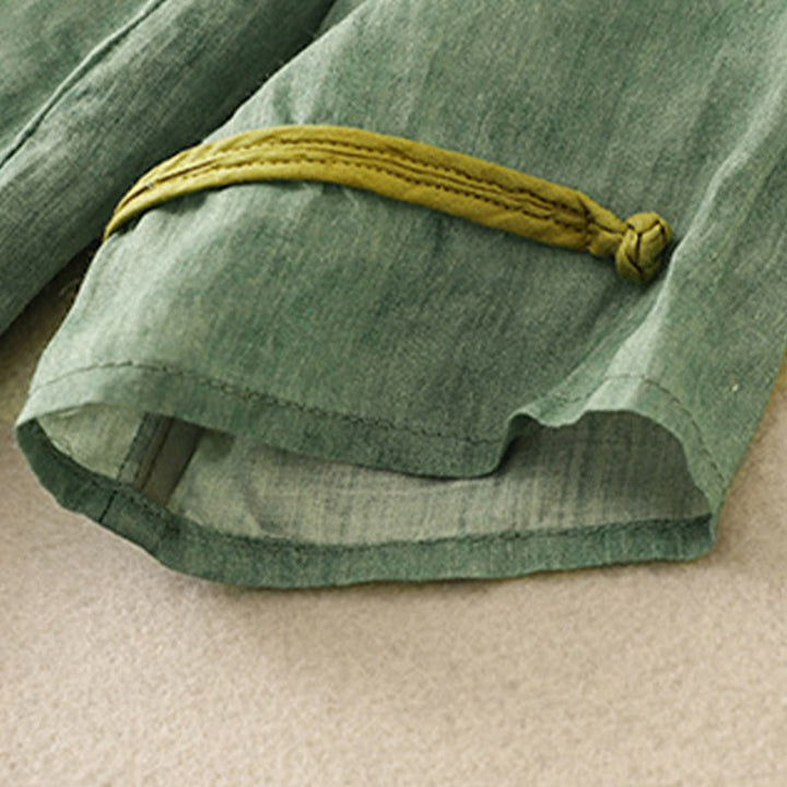 Buddha Stones Sommer-Midikleid aus Acryl mit Stickerei und Stehkragen, Dreiviertelärmeln - image 3