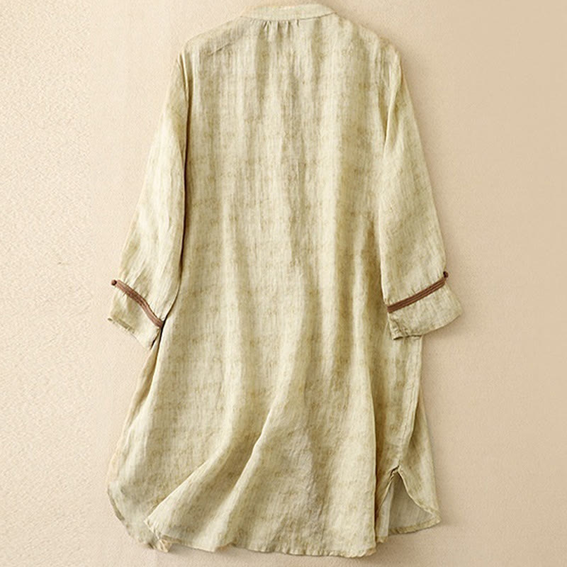 Buddha Stones Sommer-Freizeitkleid mit Stehkragen, Stickerei und Dreiviertelärmeln - image 8