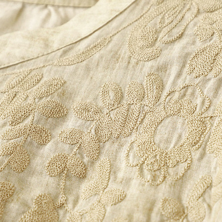Buddha Stones Sommer-Freizeitkleid mit Stehkragen, Stickerei und Dreiviertelärmeln - image 11