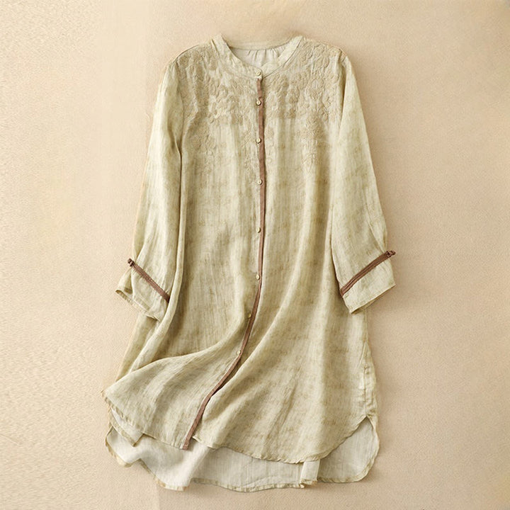 Buddha Stones Sommer-Midikleid aus Acryl mit Stickerei und Stehkragen, Dreiviertelärmeln - ZitroneChiffon - US8-10， UK/AU12-14，EU40-42 (2XL) - image 7