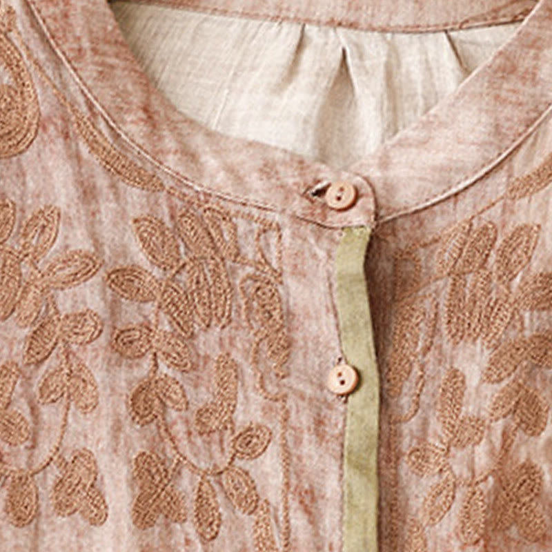 Buddha Stones Sommer-Freizeitkleid mit Stehkragen, Stickerei und Dreiviertelärmeln - image 20