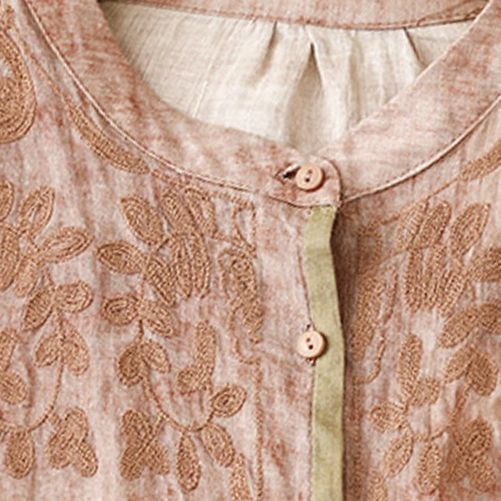 Buddha Stones Sommer-Freizeitkleid mit Stehkragen, Stickerei und Dreiviertelärmeln - image 20