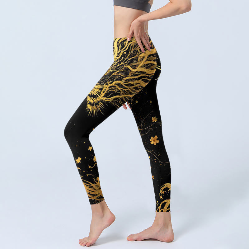 Buddha Stones Golden Dragon Musterdruck Gym Leggings Damen Yogahose - image 3