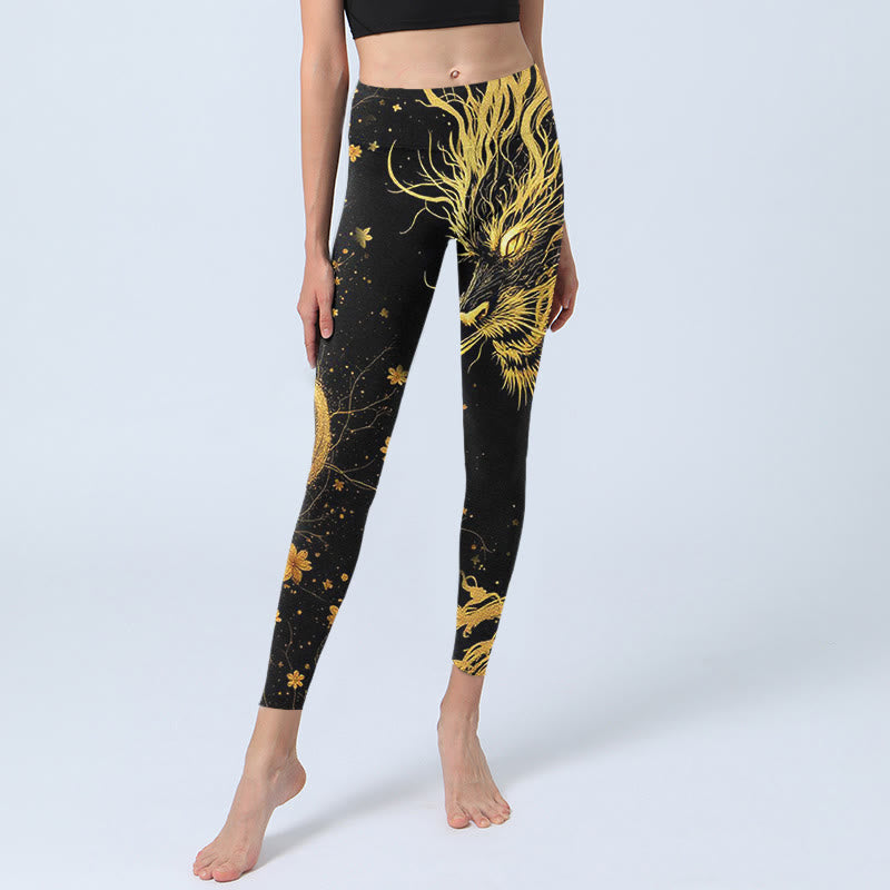 Buddha Stones Golden Dragon Musterdruck Gym Leggings Damen Yogahose - image 6