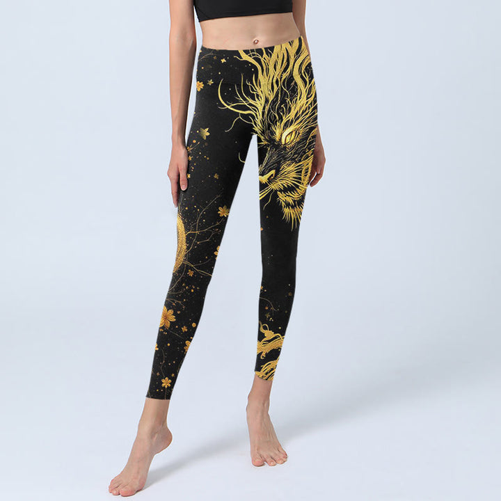Buddha Stones Golden Dragon Musterdruck Gym Leggings Damen Yogahose - image 6