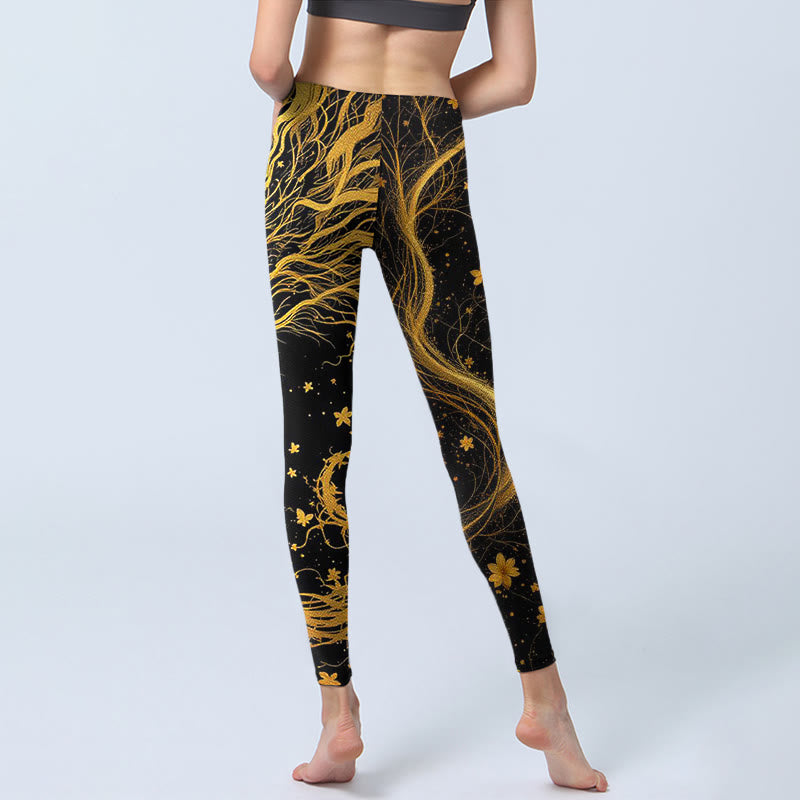 Buddha Stones Golden Dragon Musterdruck Gym Leggings Damen Yogahose - image 6
