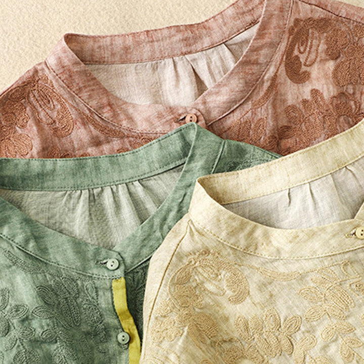 Buddha Stones Sommer-Midikleid aus Acryl mit Stickerei und Stehkragen, Dreiviertelärmeln - image 24