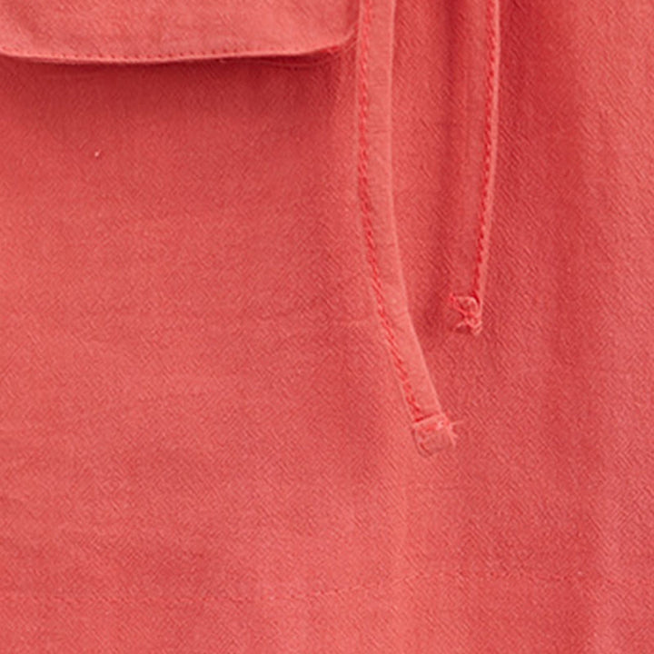 Buddha Stones Sommer-Midikleid aus Baumwolle und Leinen mit Taschen, leger, einfarbig, mit Schnürung, Rundhalsausschnitt, kurzärmlig - image 13