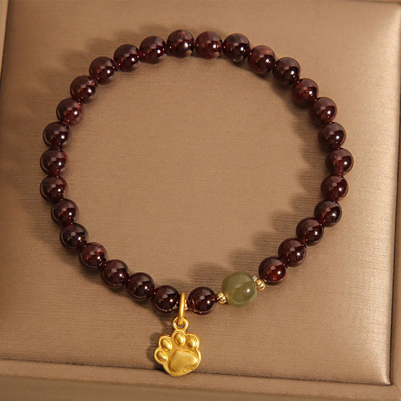 Buddha Stones Katzenpfote Granat Hetian Jade Perlen Reinigungsarmband