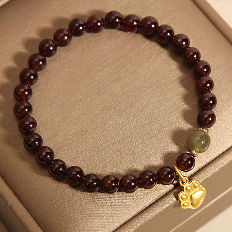 Buddha Stones Katzenpfote Granat Hetian Jade Perlen Reinigungsarmband