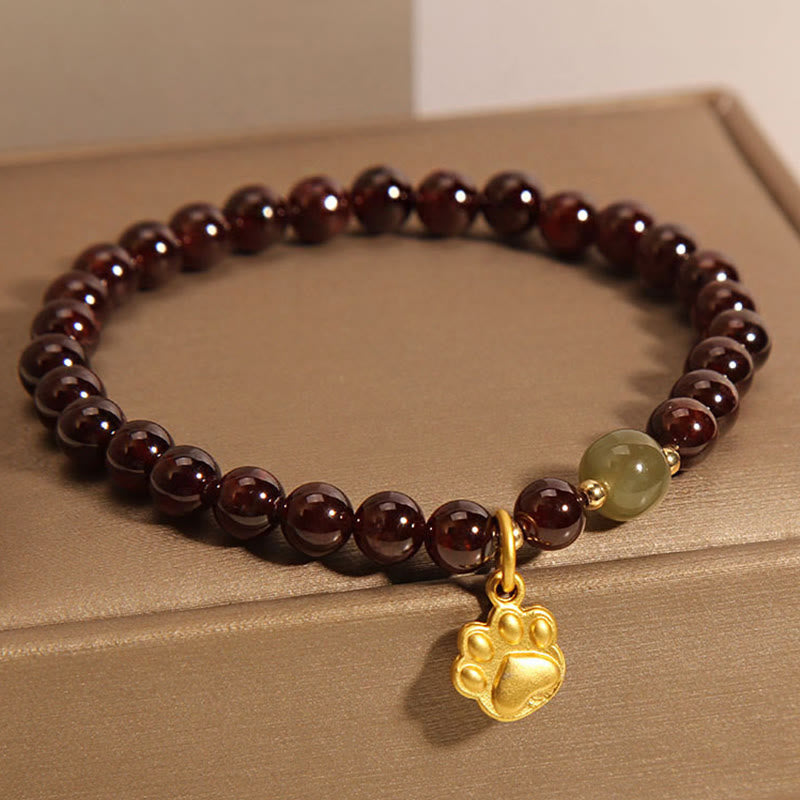 Buddha Stones Katzenpfote Granat Hetian Jade Perlen Reinigungsarmband