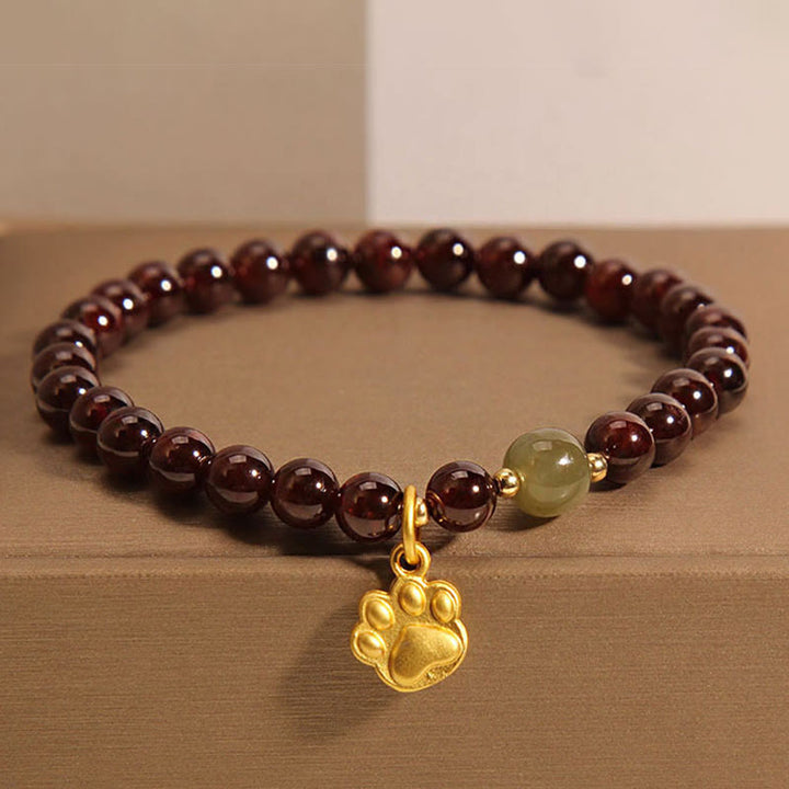 Buddha Stones Katzenpfote Granat Hetian Jade Perlen Reinigungsarmband