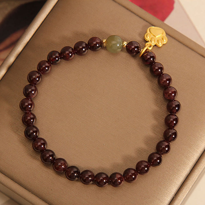 Buddha Stones Katzenpfote Granat Hetian Jade Perlen Reinigungsarmband