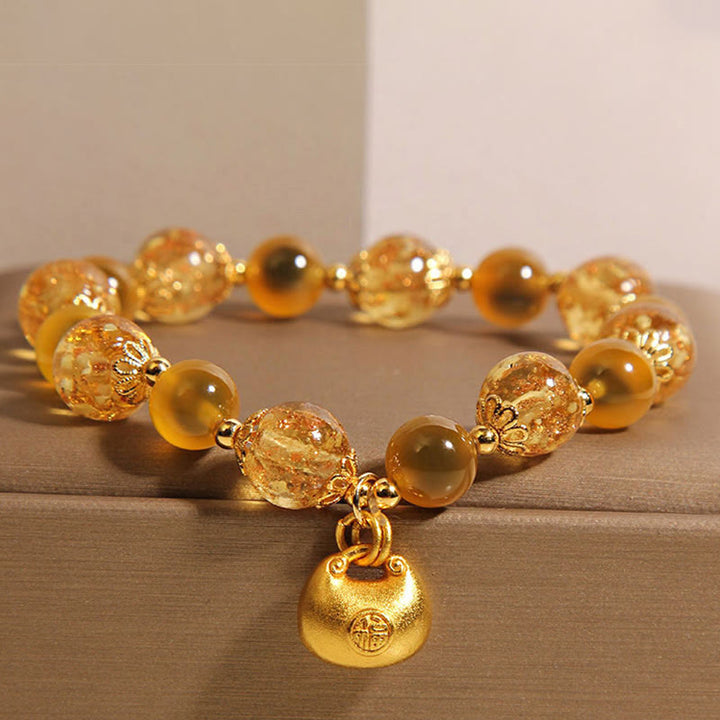 Buddha Stones Gelber Bonbon-Achat Fu Charakter Segensbeutel Heilungsarmband