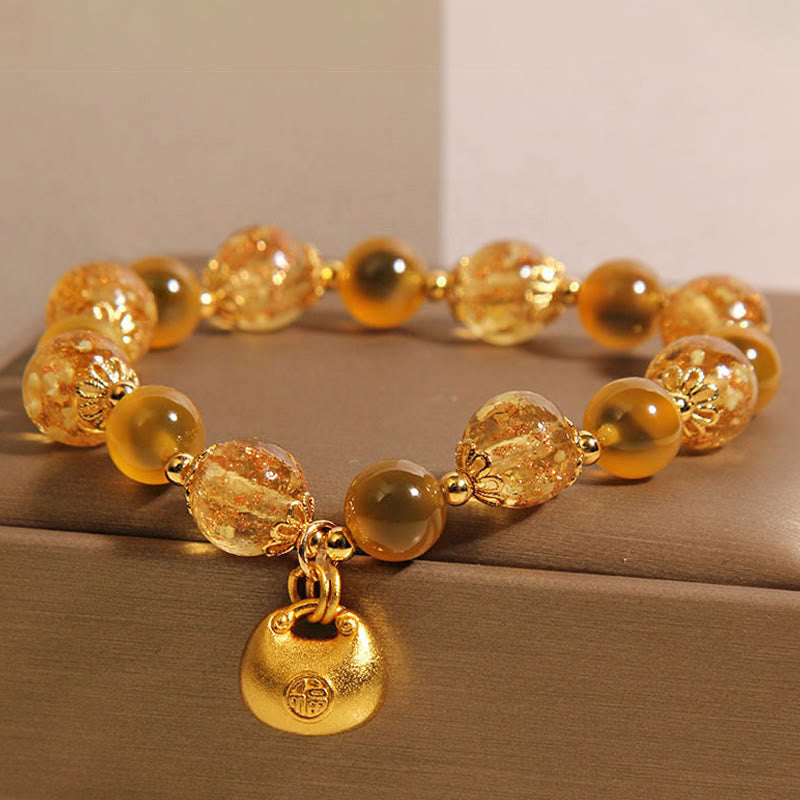 Buddha Stones Gelber Bonbon-Achat Fu Charakter Segensbeutel Heilungsarmband