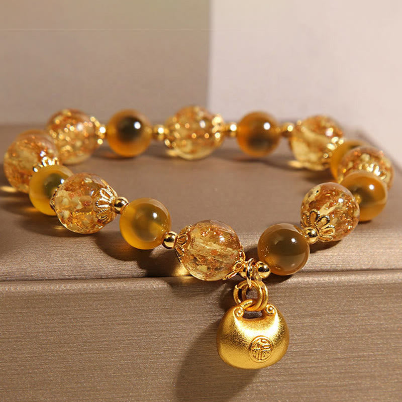 Buddha Stones Gelber Bonbon-Achat Fu Charakter Segensbeutel Heilungsarmband