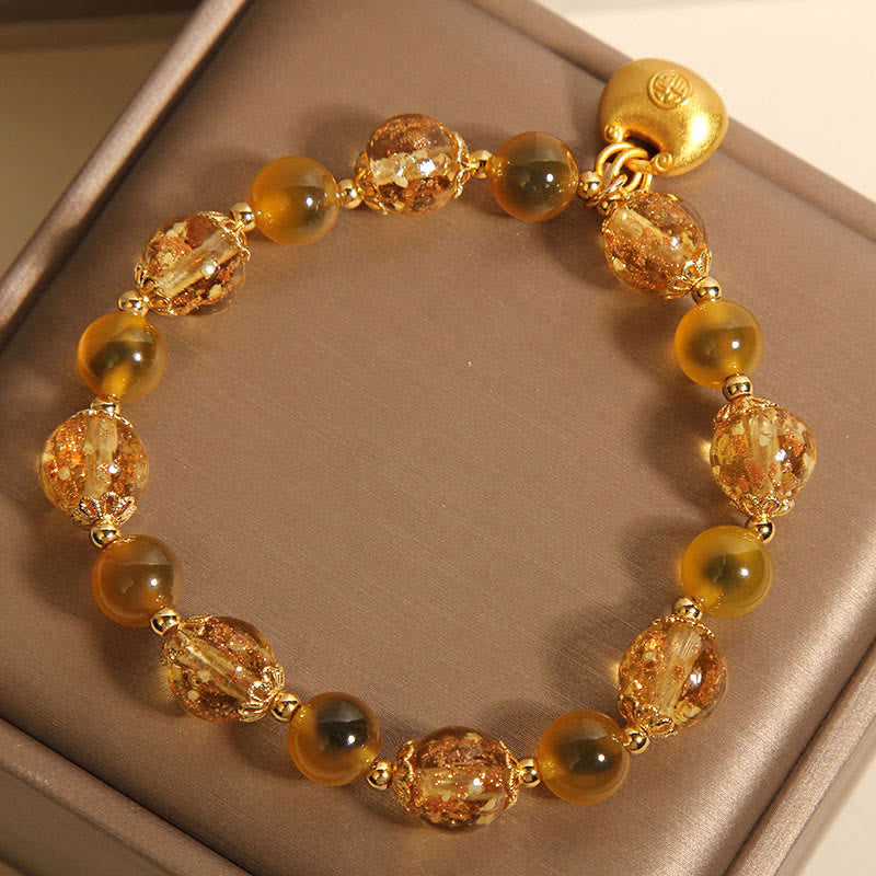Buddha Stones Gelber Bonbon-Achat Fu Charakter Segensbeutel Heilungsarmband