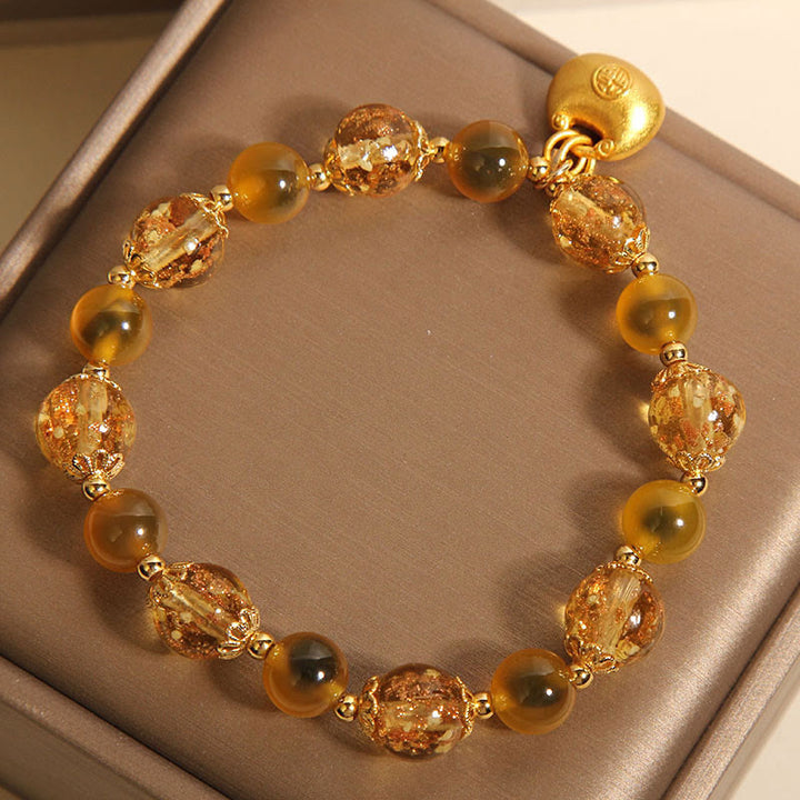 Buddha Stones Gelber Bonbon-Achat Fu Charakter Segensbeutel Heilungsarmband