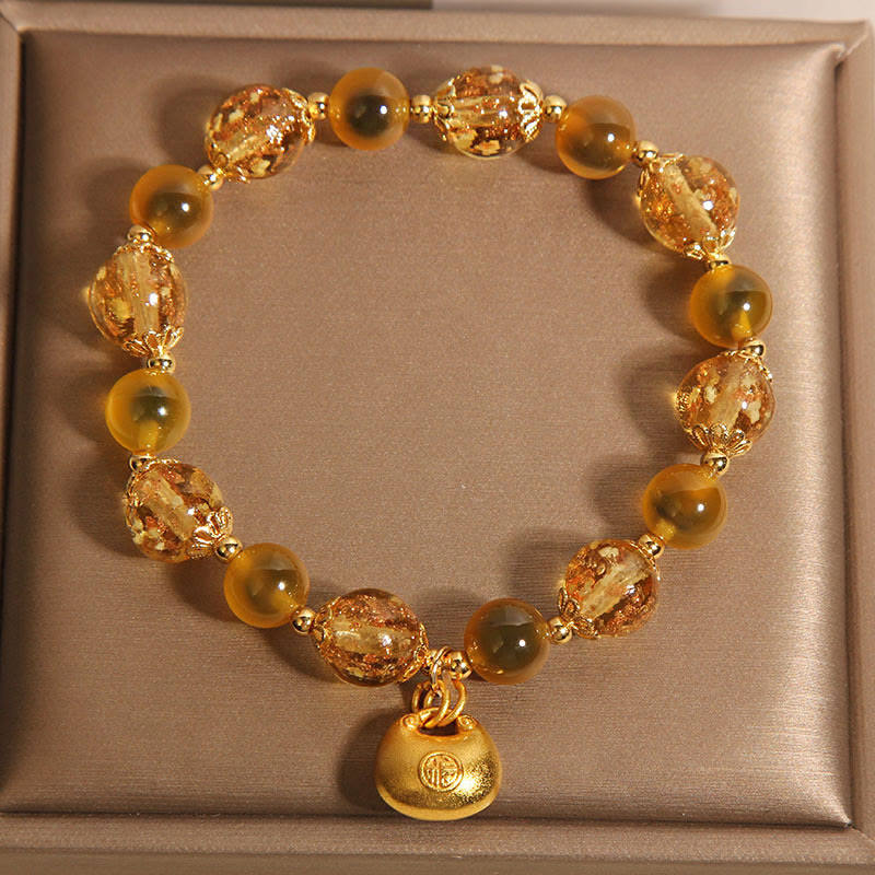 Buddha Stones Gelber Bonbon-Achat Fu Charakter Segensbeutel Heilungsarmband