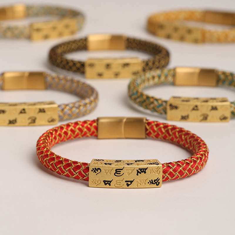 Armband mit Buddha Stones, tibetisch, Om Mani Padme Hum, verschiedene Farben, Seil, Goldfaden, Diamantknoten, Glücksschnalle