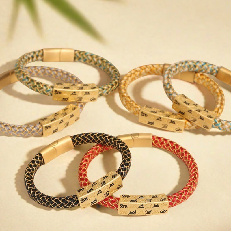 Armband mit Buddha Stones, tibetisch, Om Mani Padme Hum, verschiedene Farben, Seil, Goldfaden, Diamantknoten, Glücksschnalle