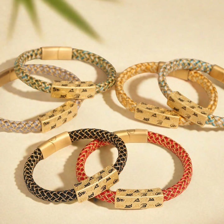 Armband mit Buddha Stones, tibetisch, Om Mani Padme Hum, verschiedene Farben, Seil, Goldfaden, Diamantknoten, Glücksschnalle