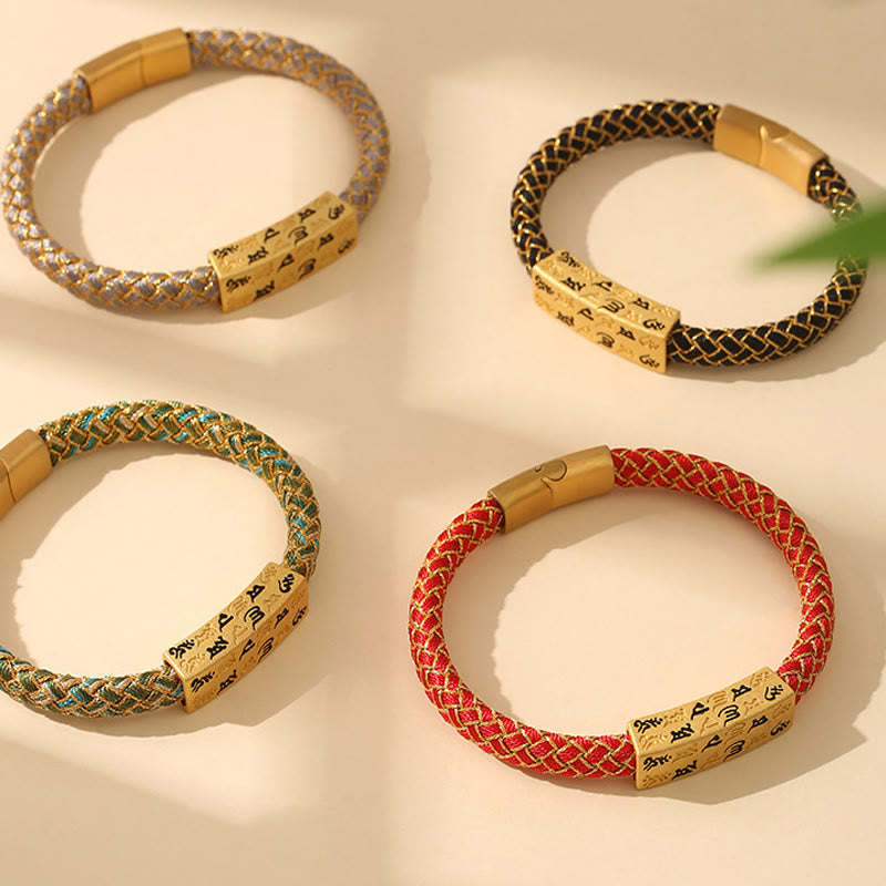 Armband mit Buddha Stones, tibetisch, Om Mani Padme Hum, verschiedene Farben, Seil, Goldfaden, Diamantknoten, Glücksschnalle