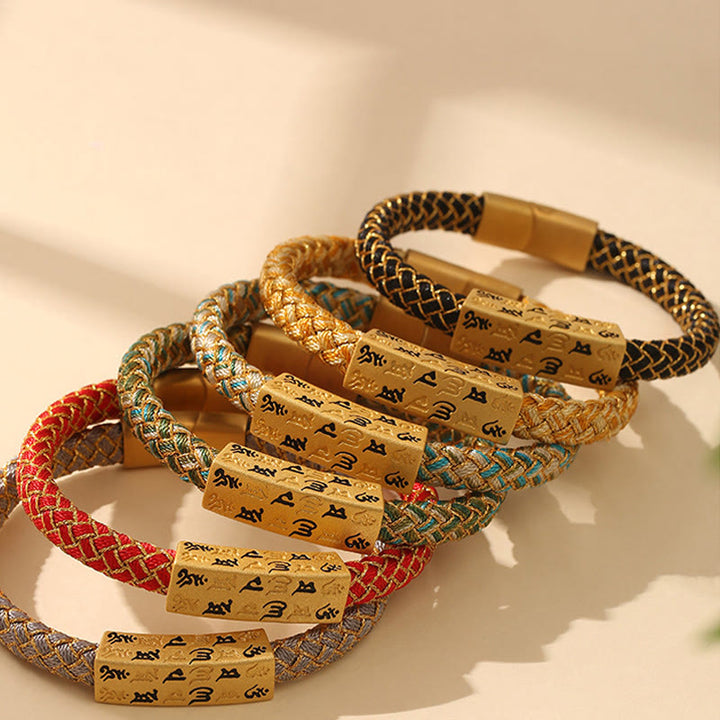 Armband mit Buddha Stones, tibetisch, Om Mani Padme Hum, verschiedene Farben, Seil, Goldfaden, Diamantknoten, Glücksschnalle