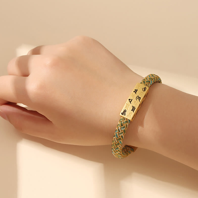 Armband mit Buddha Stones, tibetisch, Om Mani Padme Hum, verschiedene Farben, Seil, Goldfaden, Diamantknoten, Glücksschnalle