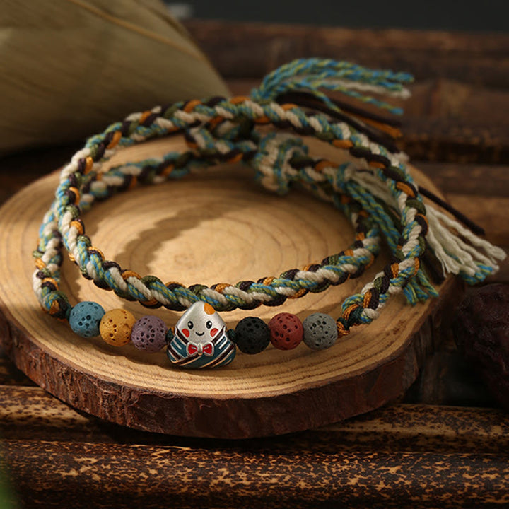 Buddha Stones , Drachenboot-Festival, buntes Seil, Lavastein, Fu-Charakter, Reisknödel, Glück, geflochtenes Armband