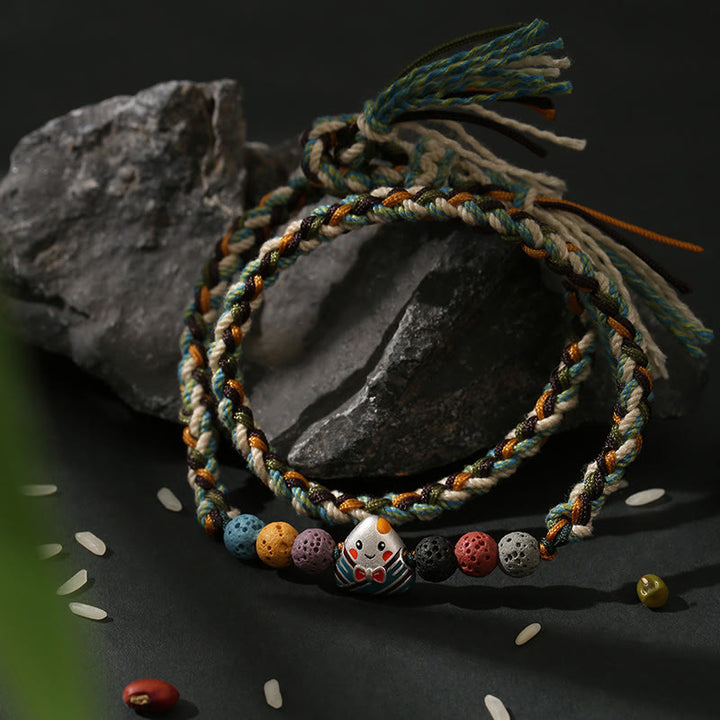 Buddha Stones , Drachenboot-Festival, buntes Seil, Lavastein, Fu-Charakter, Reisknödel, Glück, geflochtenes Armband