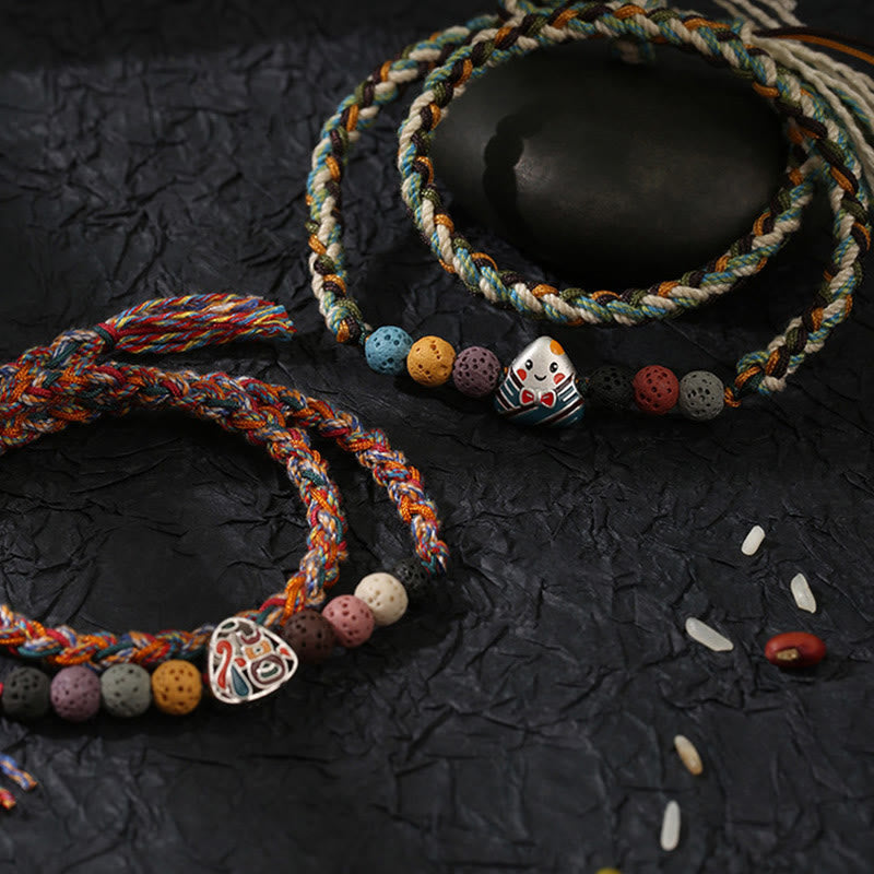 Buddha Stones , Drachenboot-Festival, buntes Seil, Lavastein, Fu-Charakter, Reisknödel, Glück, geflochtenes Armband