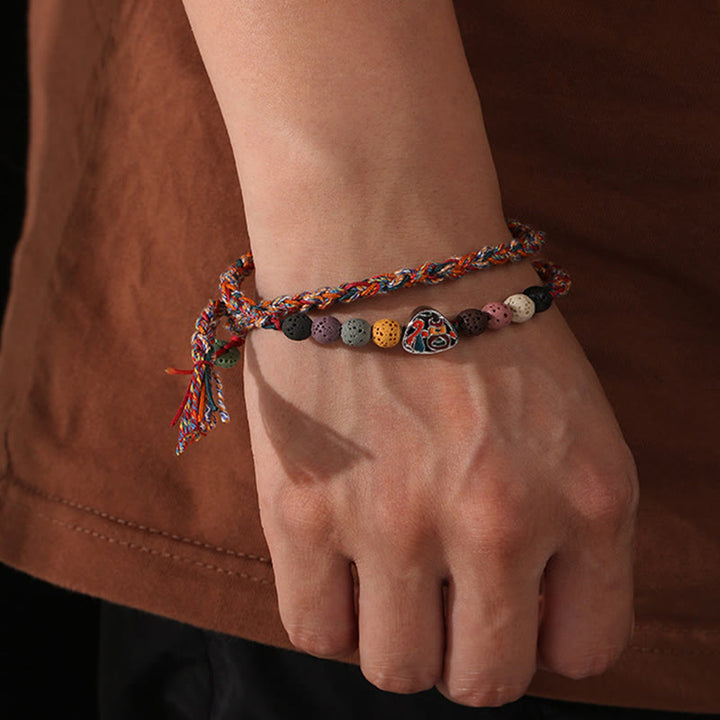 Buddha Stones , Drachenboot-Festival, buntes Seil, Lavastein, Fu-Charakter, Reisknödel, Glück, geflochtenes Armband