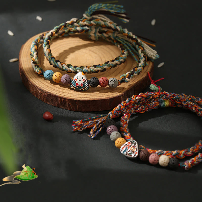 Buddha Stones , Drachenboot-Festival, buntes Seil, Lavastein, Fu-Charakter, Reisknödel, Glück, geflochtenes Armband