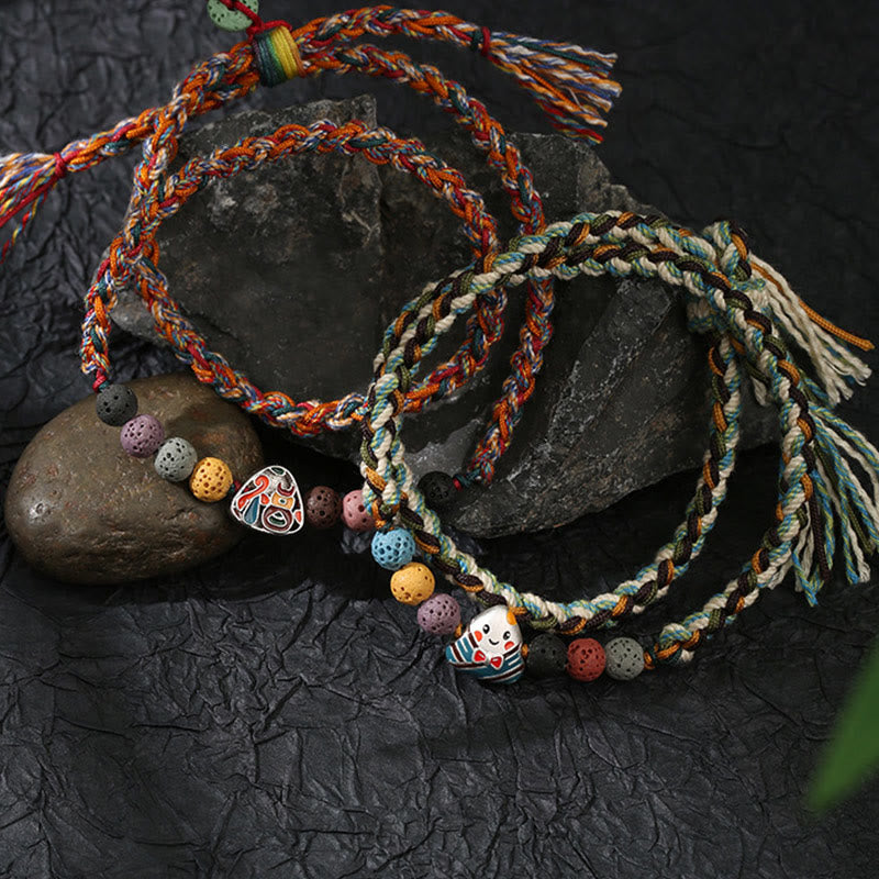 Buddha Stones , Drachenboot-Festival, buntes Seil, Lavastein, Fu-Charakter, Reisknödel, Glück, geflochtenes Armband