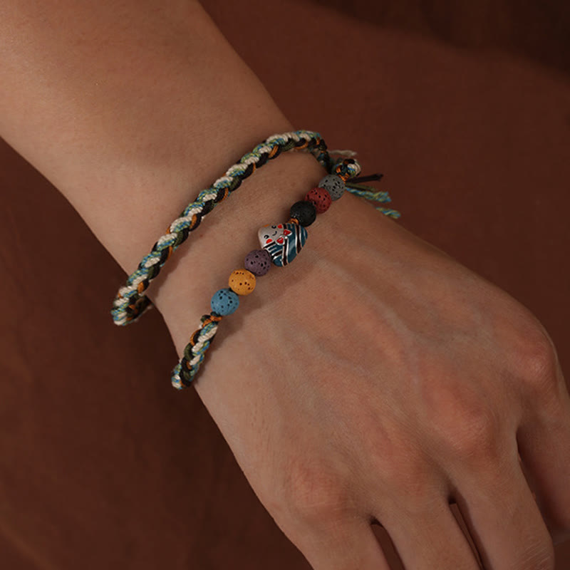 Buddha Stones , Drachenboot-Festival, buntes Seil, Lavastein, Fu-Charakter, Reisknödel, Glück, geflochtenes Armband